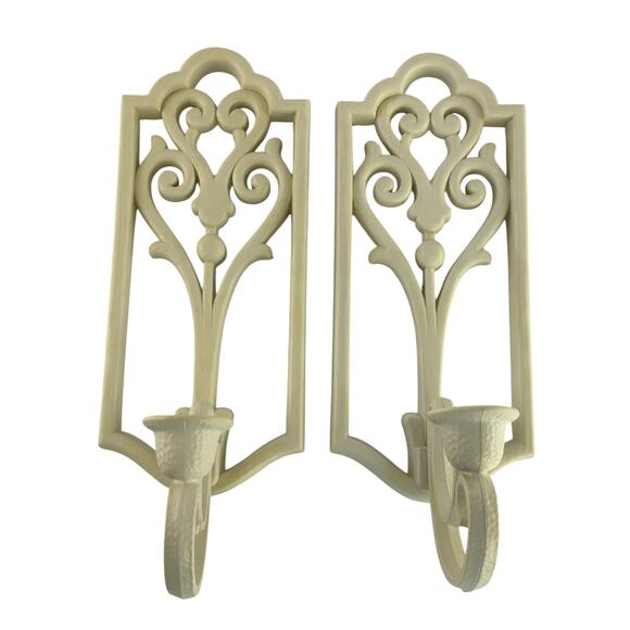 Vintage Homco Ivory Wall Sconces 1982 Plastic Candle Holders Scroll Decor 4229 - Picture 10 of 16